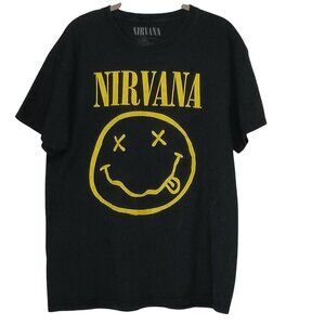 Nirvana Black Graphic T-shirt Cotton Grunge Band Tee Size L‎